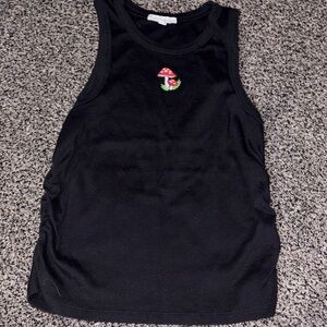 Elegant Black Tank Top with Mushroom Design